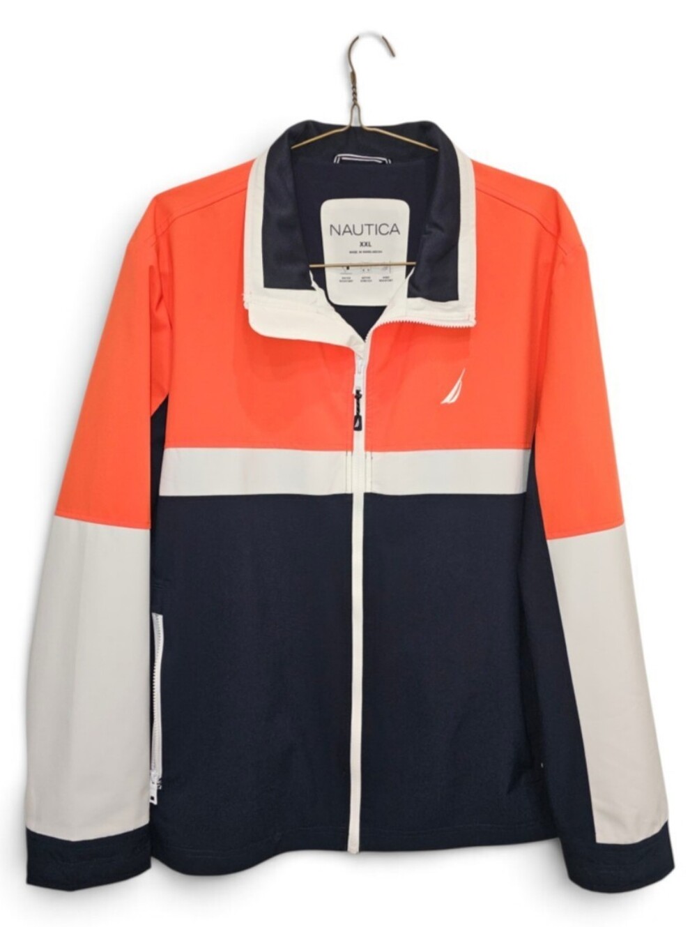 Nautica Men's Colorblock Rain Jacket in Orange, Navy & White, Size XXL, NWOT